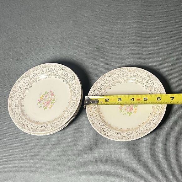 Bread Plates 6"Royal China, Rose Glory 22 Kt Gold Union Made-Set 5-Vintage 1950s - Picture 5 of 5